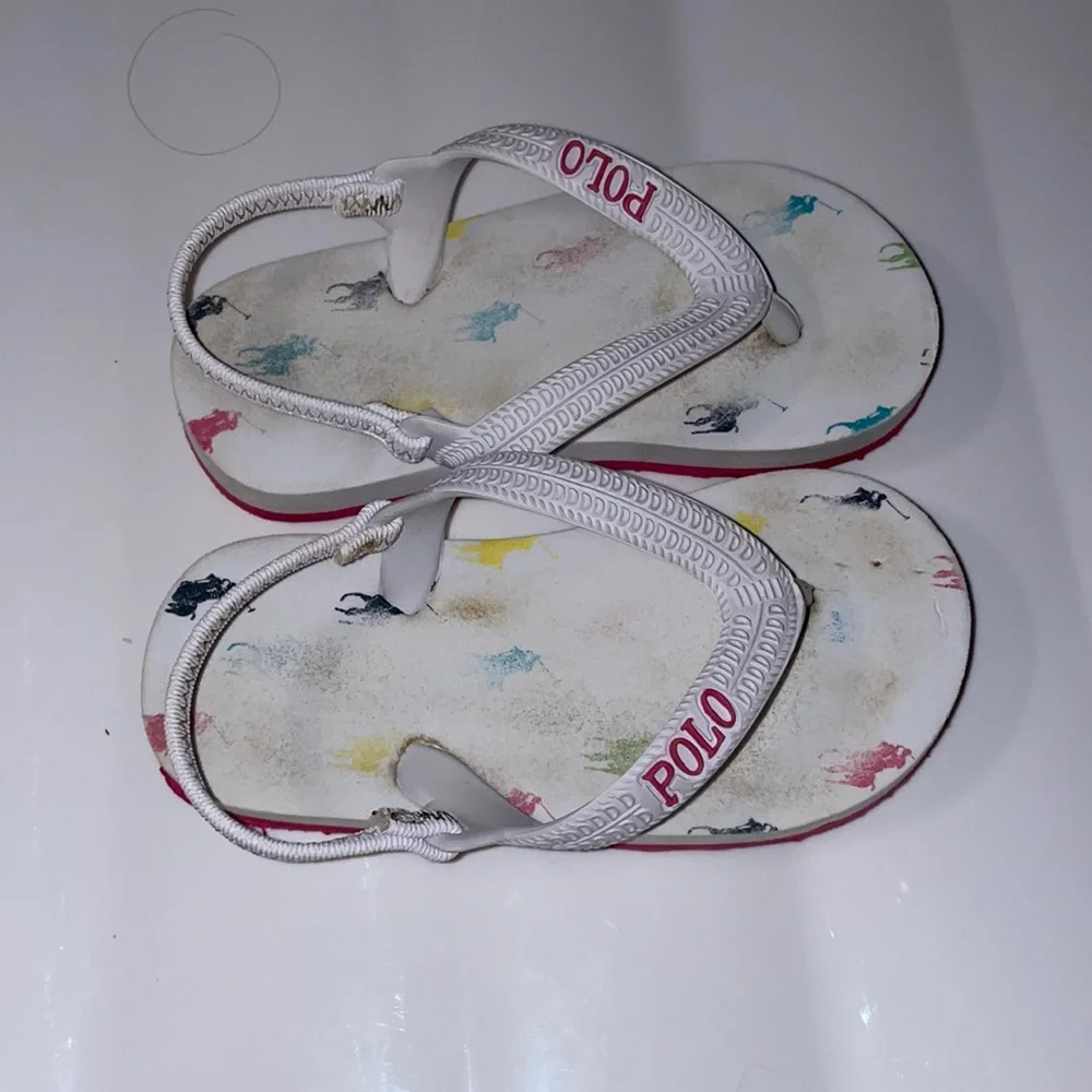Polo sandals, size 7/8 pink and white